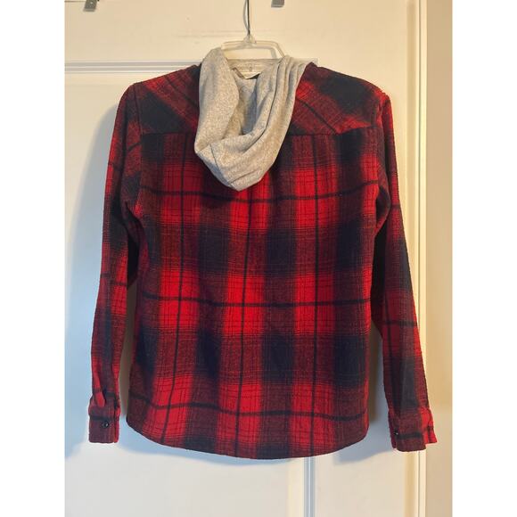 GUC Aimehonpe Boy's Red/Black Plaid Hoodie Flannel Shirt With Gray Hood Sz XL - Picture 2 of 5